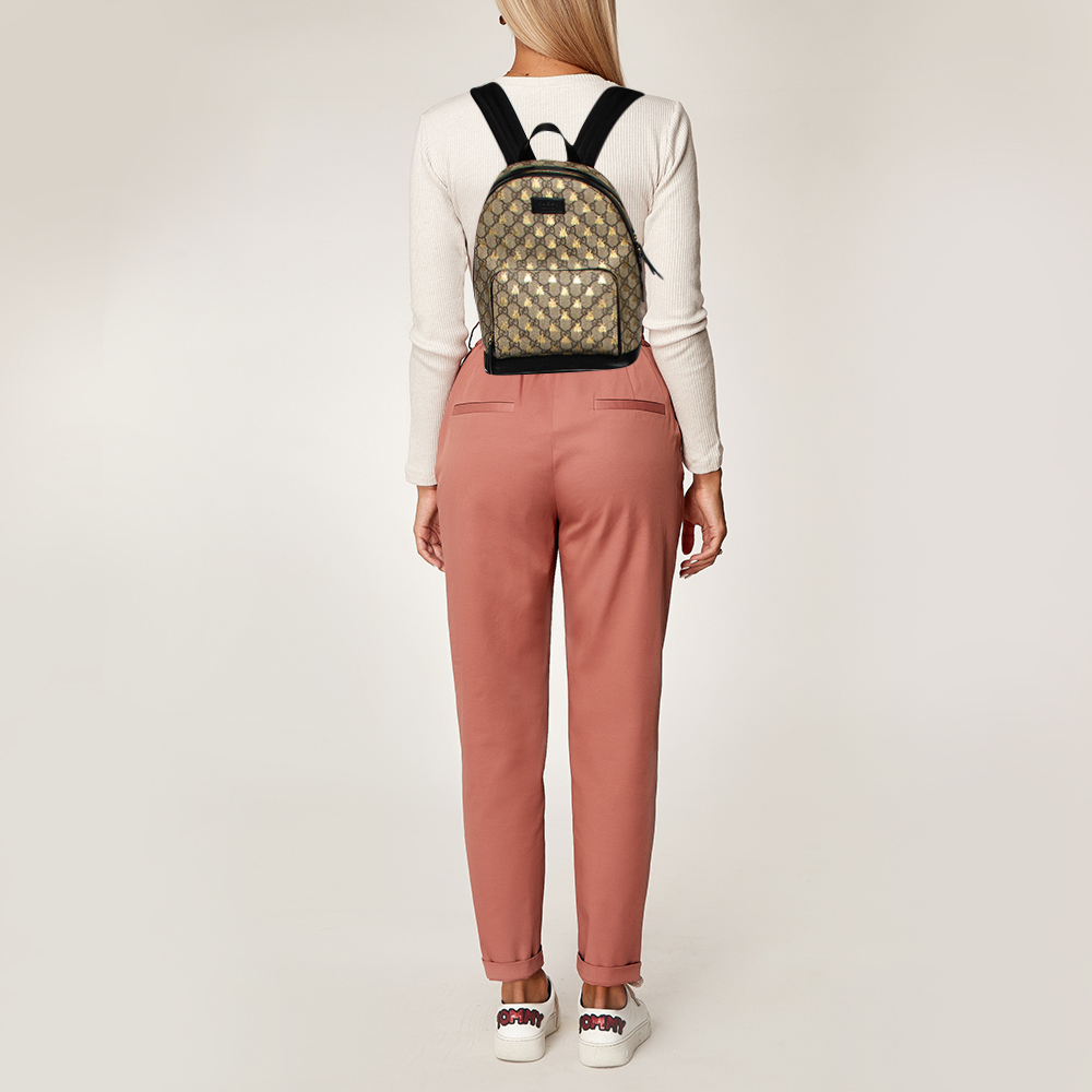 

Gucci Black/Beige GG Supreme Coated Canvas And Leather Bees Backpack
