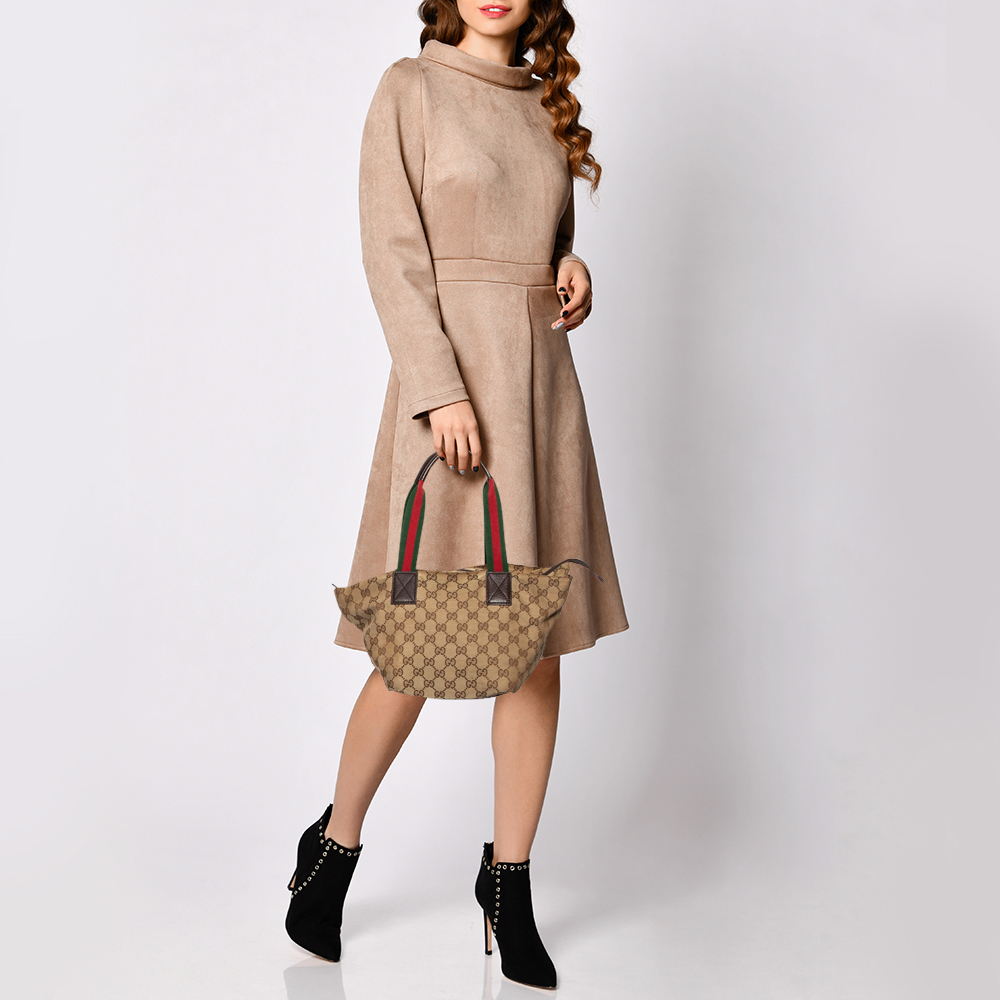 

Gucci Beige/Brown GG Canvas And Leather Small Web Tote