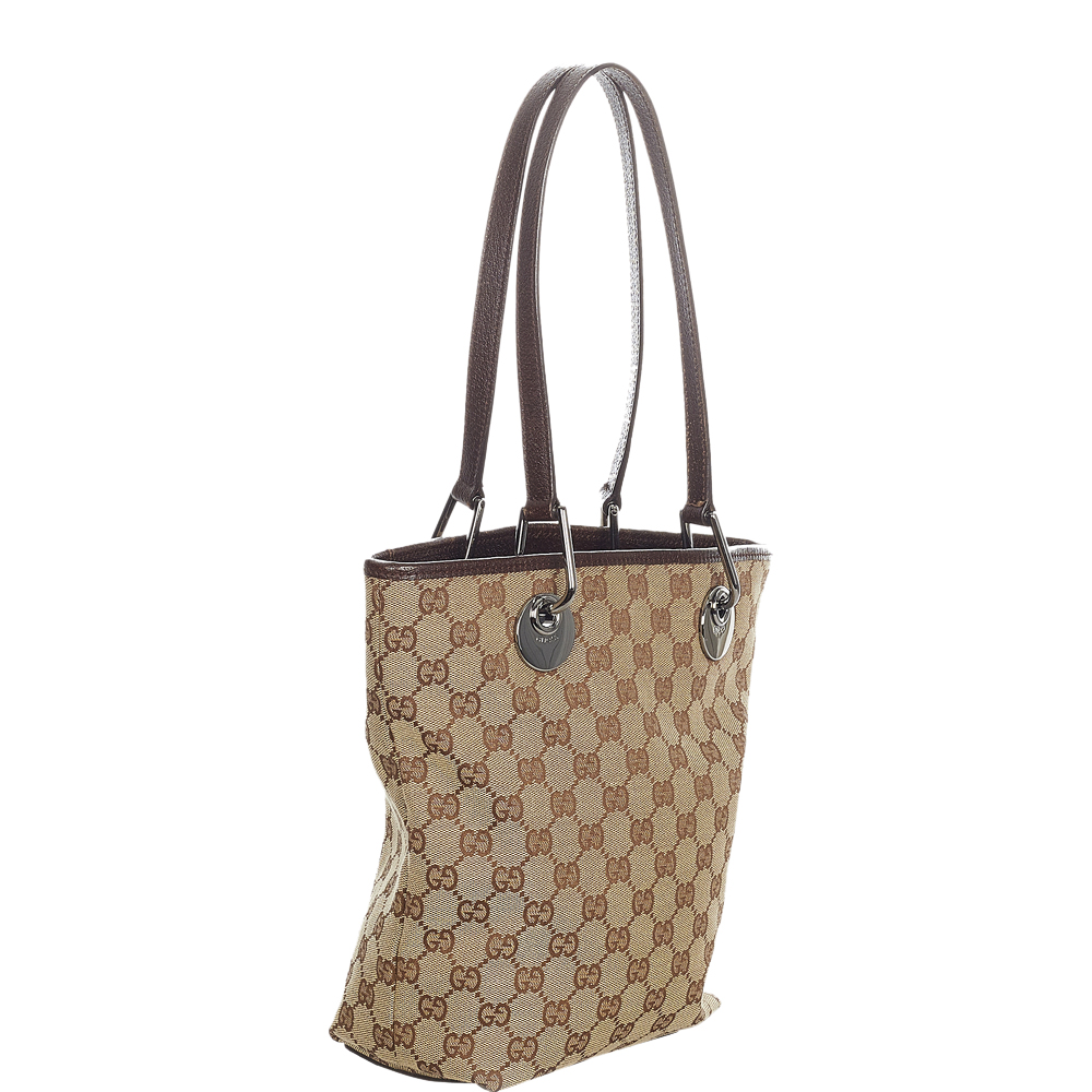 

Gucci Brown/Beige Canvas Leather Fabric Eclipse Tote Bag