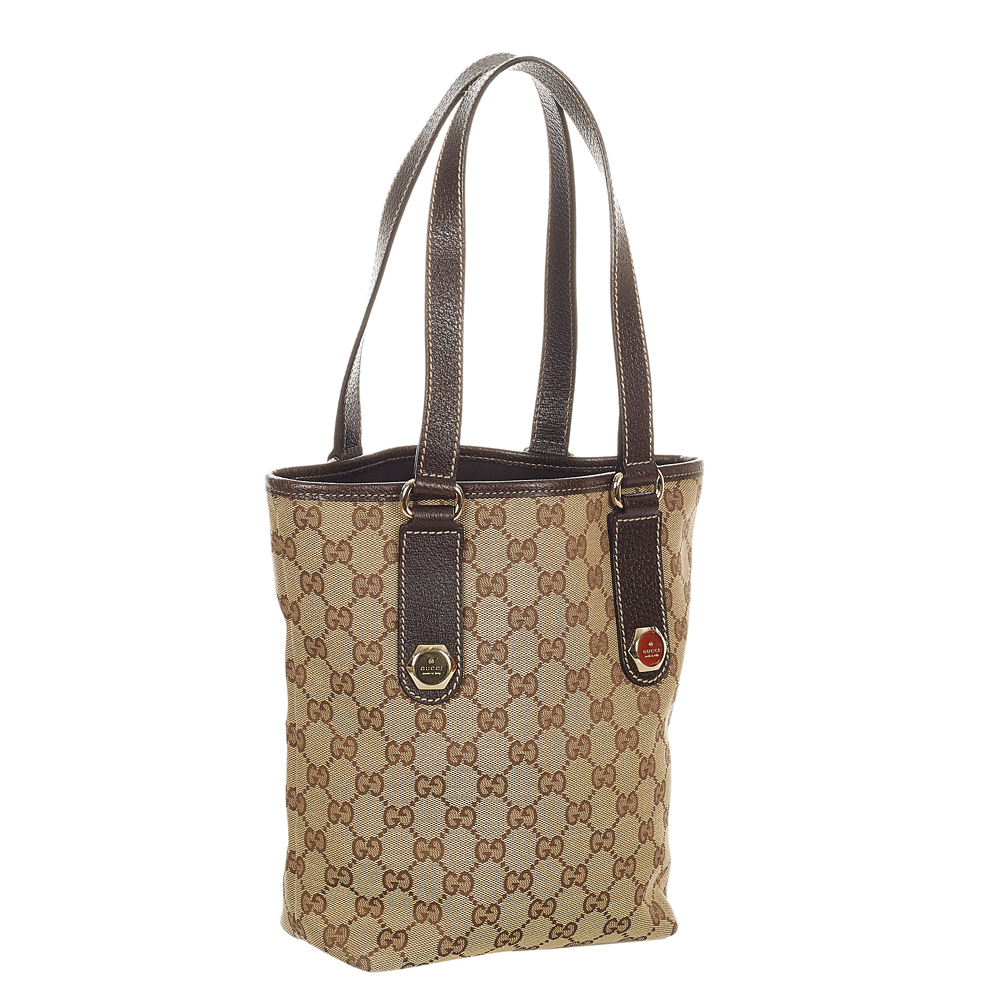 

Gucci Brown/Beige Canvas Fabric Charmy Tote Bag