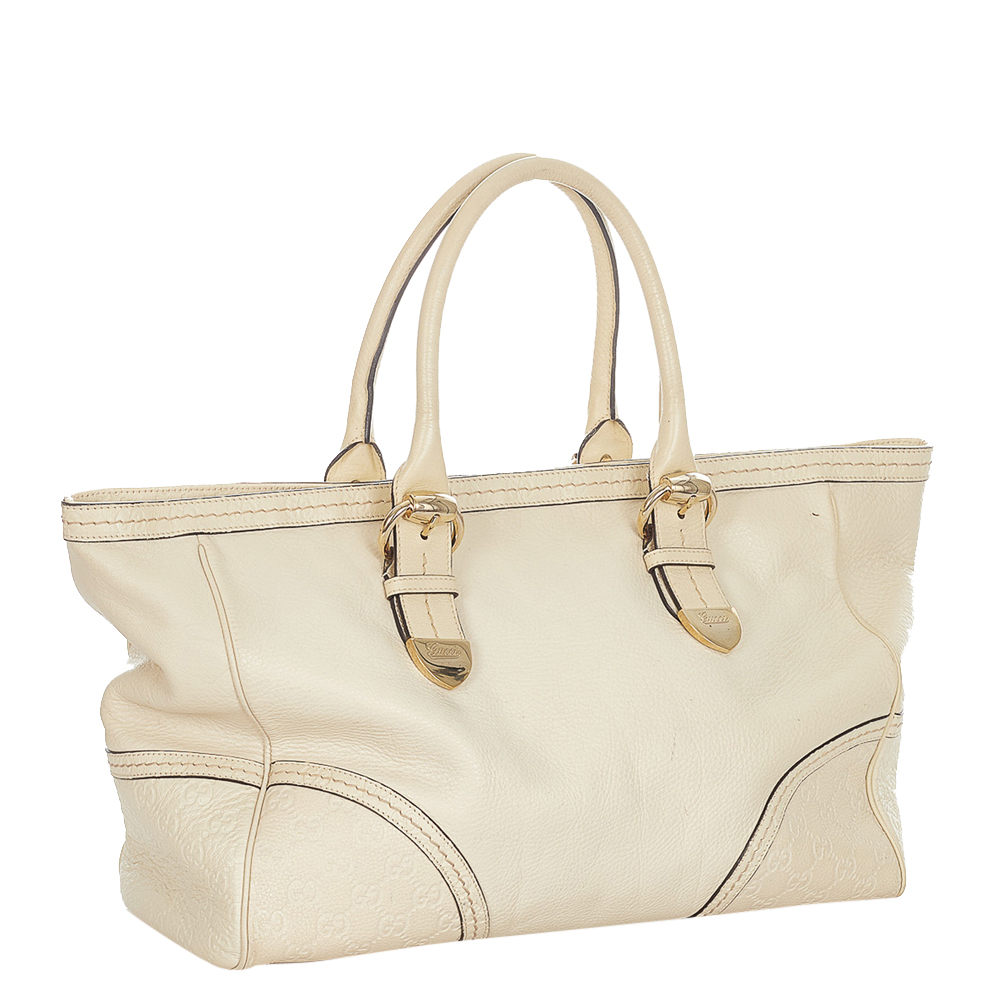 

Gucci White Calf Leather Signoria Tote Bag