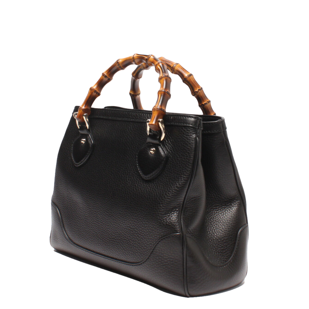 

Gucci Black Leather Bamboo Top Handle Bag