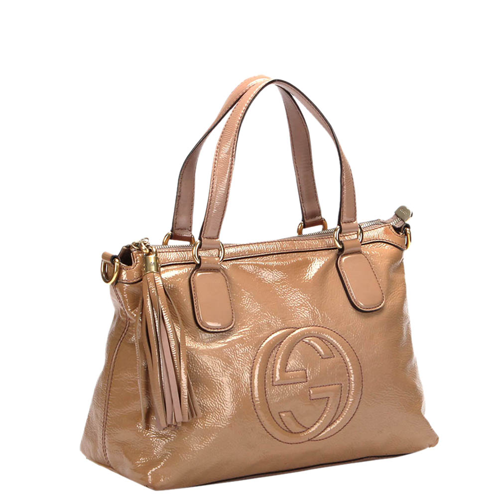 

Gucci Beige Patent Leather Soho Tote Bag