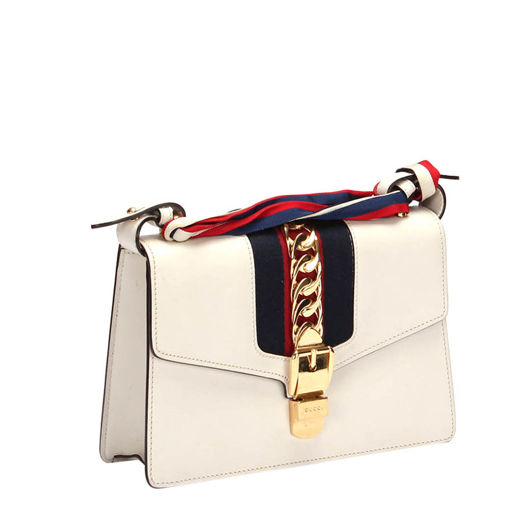 

Gucci White Leather  Sylvie Shoulder Bag