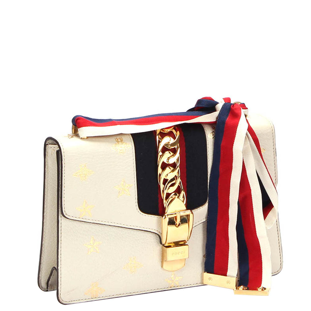 

Gucci White Leather  Sylvie Bee Star Shoulder Bag