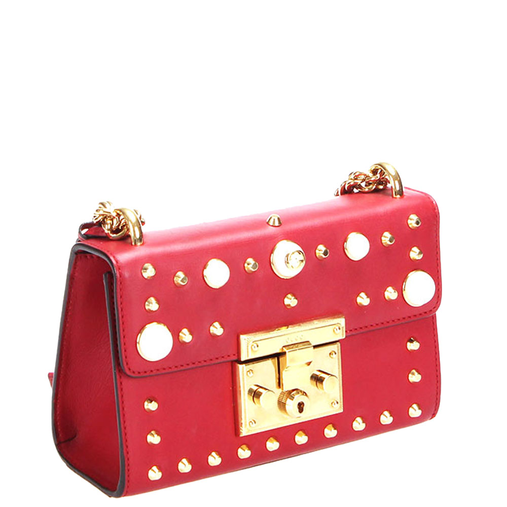 

Gucci Red Leather Studded Padlock Shoulder Bag