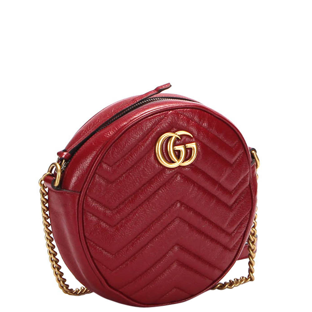

Gucci Red Leather Mini GG Marmont Shoulder Bag