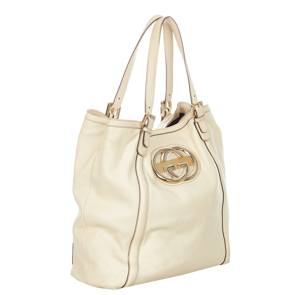 

Gucci White Leather Web Britt Tote Bag