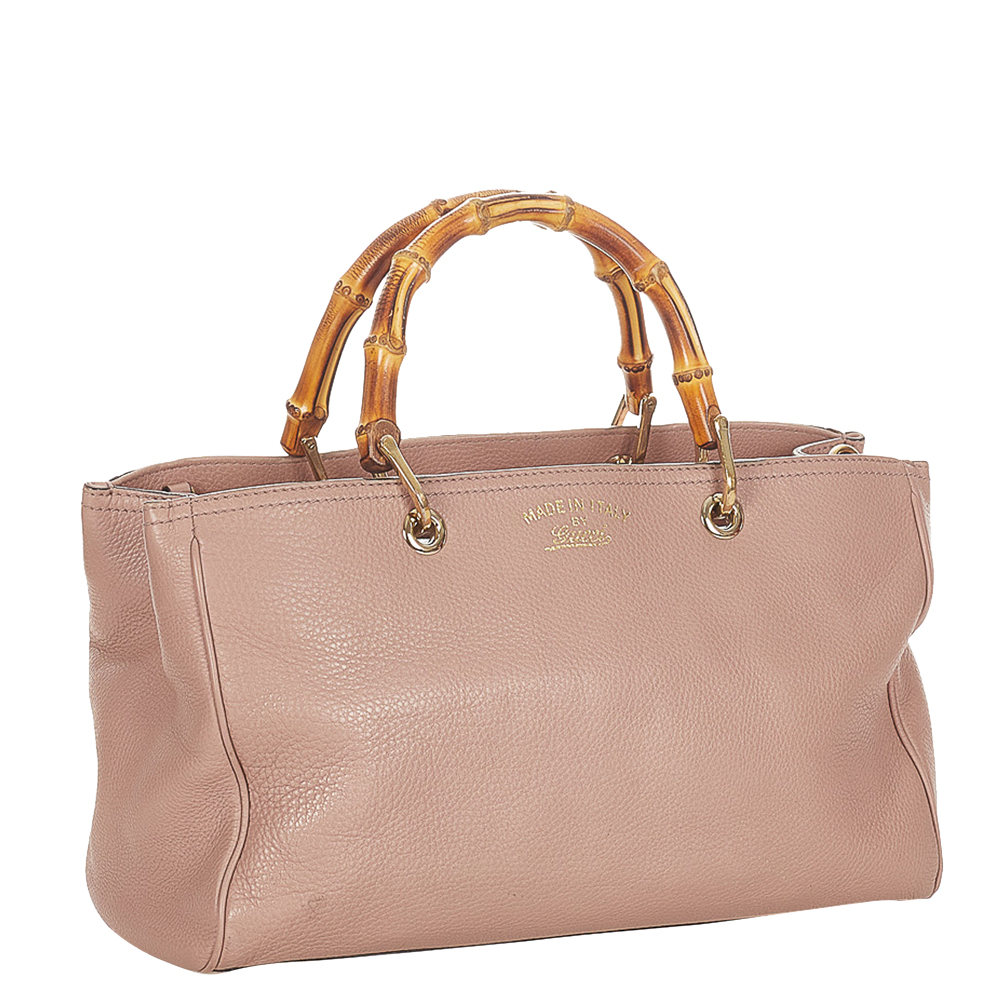 

Gucci Pink Leather Bamboo Shopper Satchel Bag