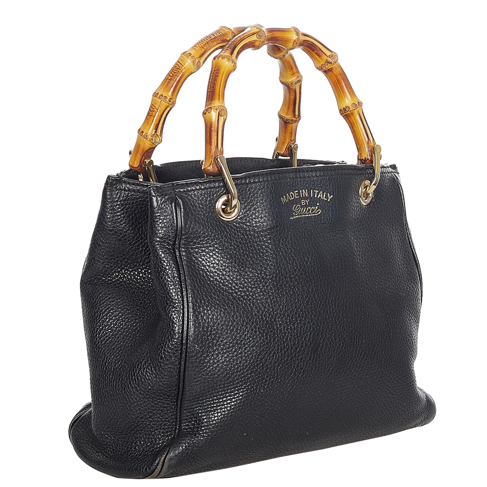 

Gucci Black Leather Bamboo Shopper Small Tote Bag
