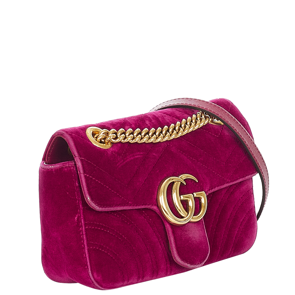 

Gucci Pink Velvet GG Marmont Crossbody Bag