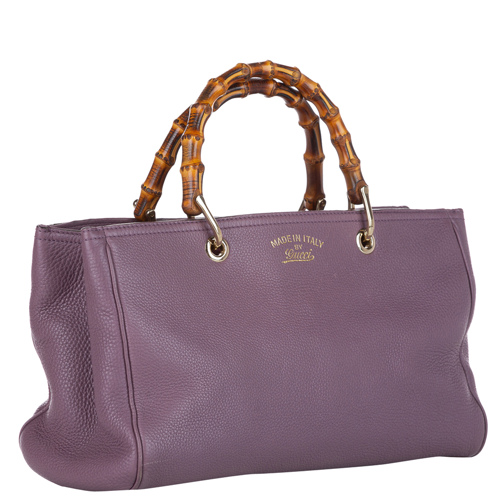 

Gucci Purple Leather Bamboo Shopper Tote Bag