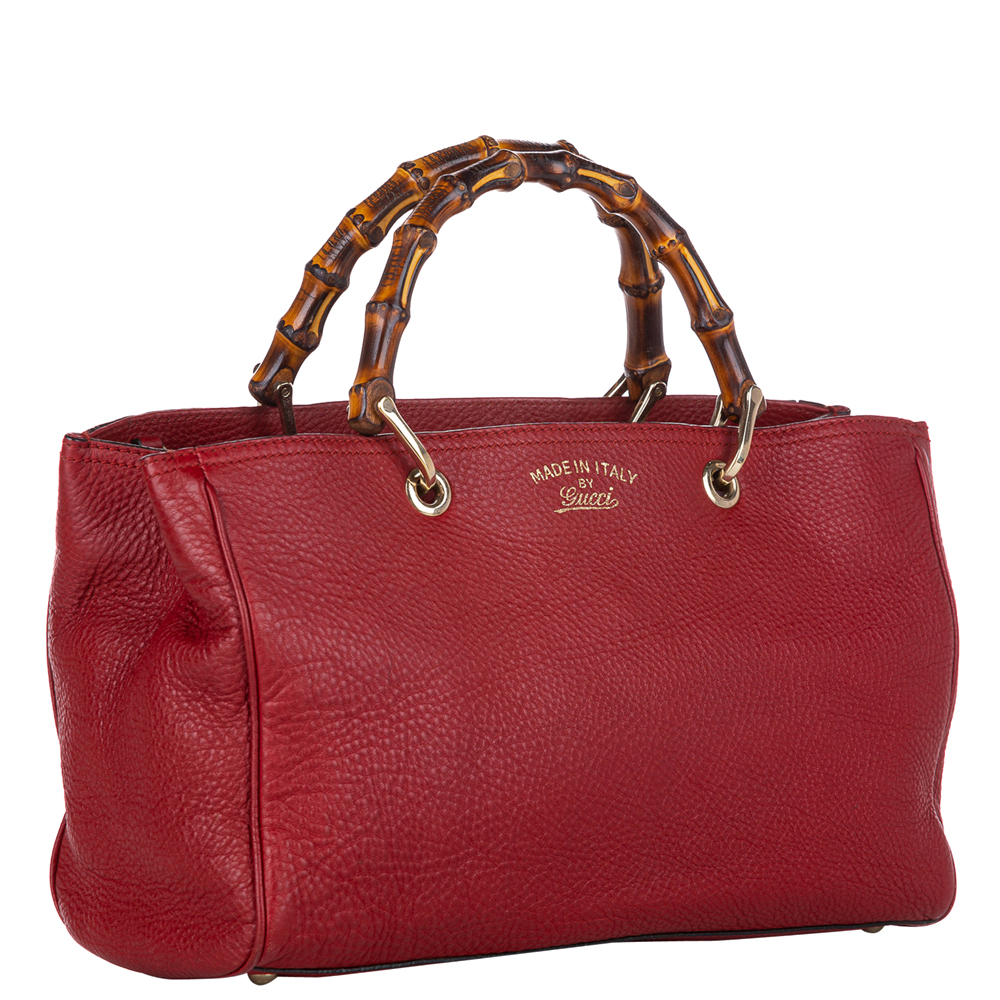 

Gucci Red Leather Bamboo Shopper Tote Bag