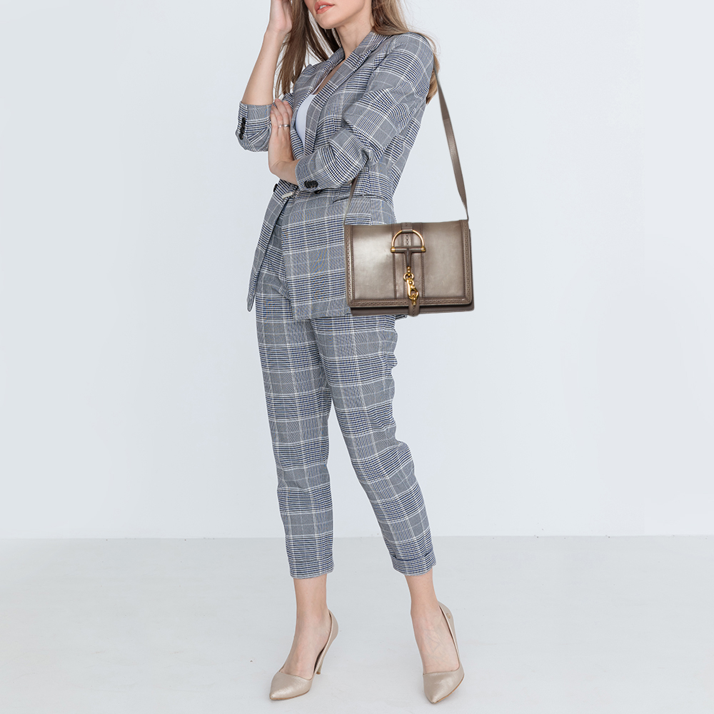 

Gucci Grey Duilio Brogue Leather Horsebit Shoulder Bag
