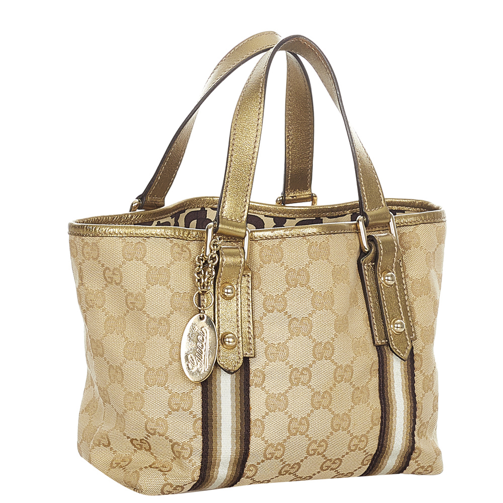 

Gucci Brown/Beige Canvas Leather Fabric Jolicoeur Tote Bag