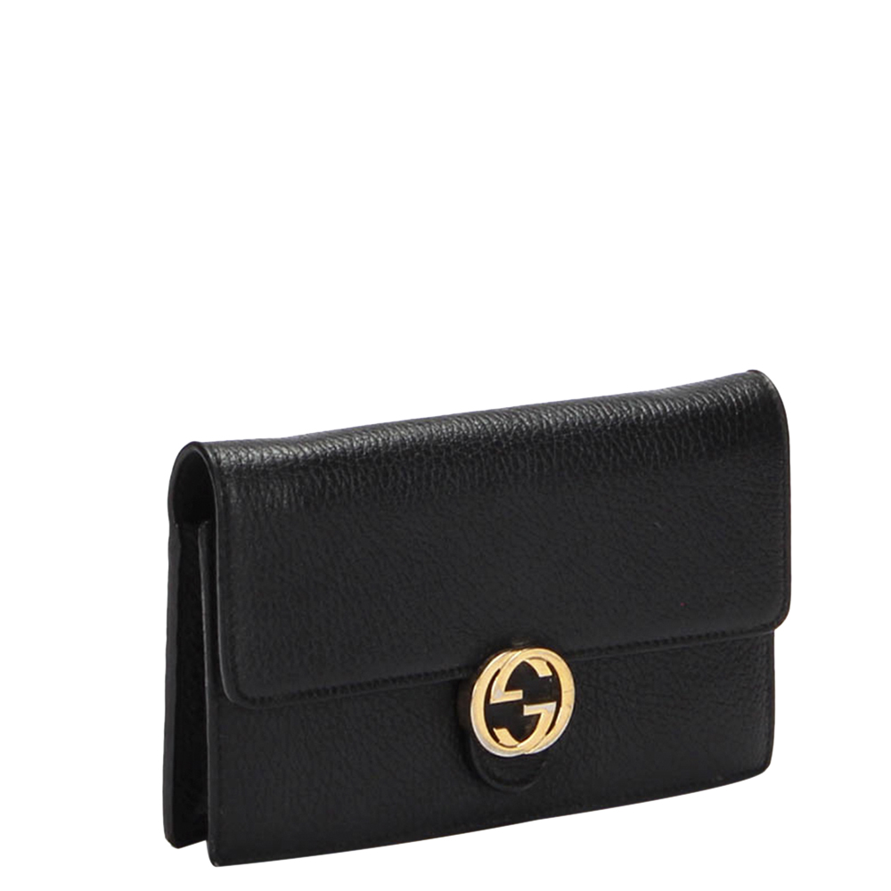 

Gucci Black Leather Interlocking G Leather Wallet on Chain Bag