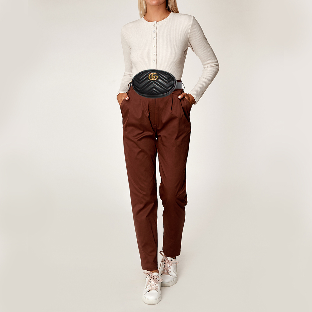 

Gucci Black Matelassé Leather GG Marmont Belt Bag
