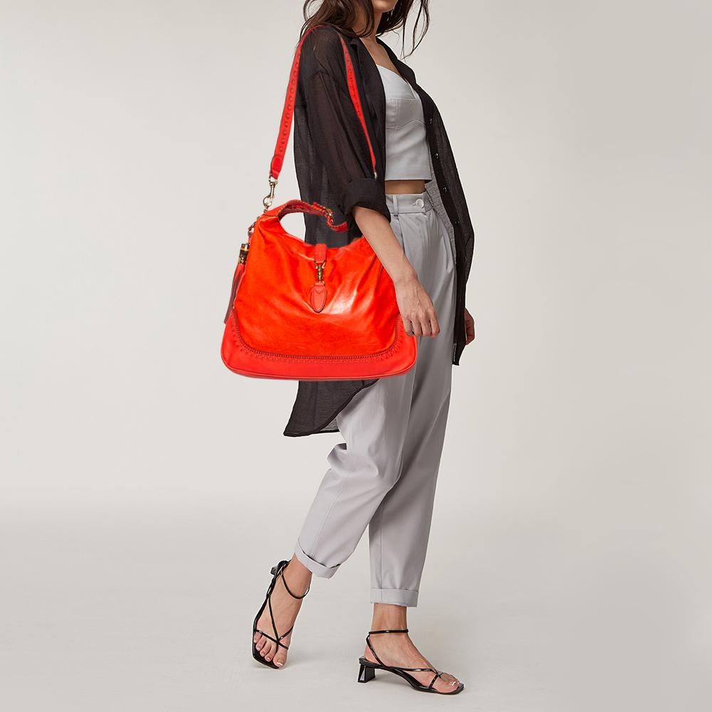

Gucci Red Leather Large New Jackie Hobo