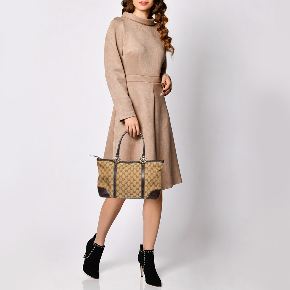 

Gucci Beige/Brown GG Canvas and Leather Small Lovely Heart Tote