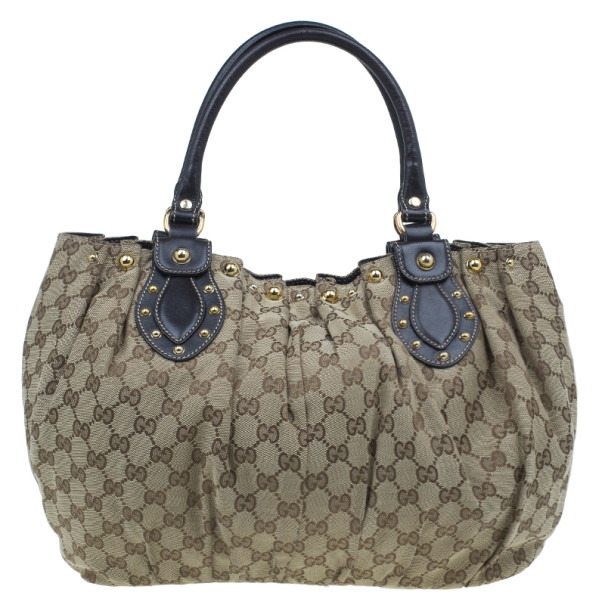 Pre Owned Gucci GG Canvas Medium Pelham Studded Hobo