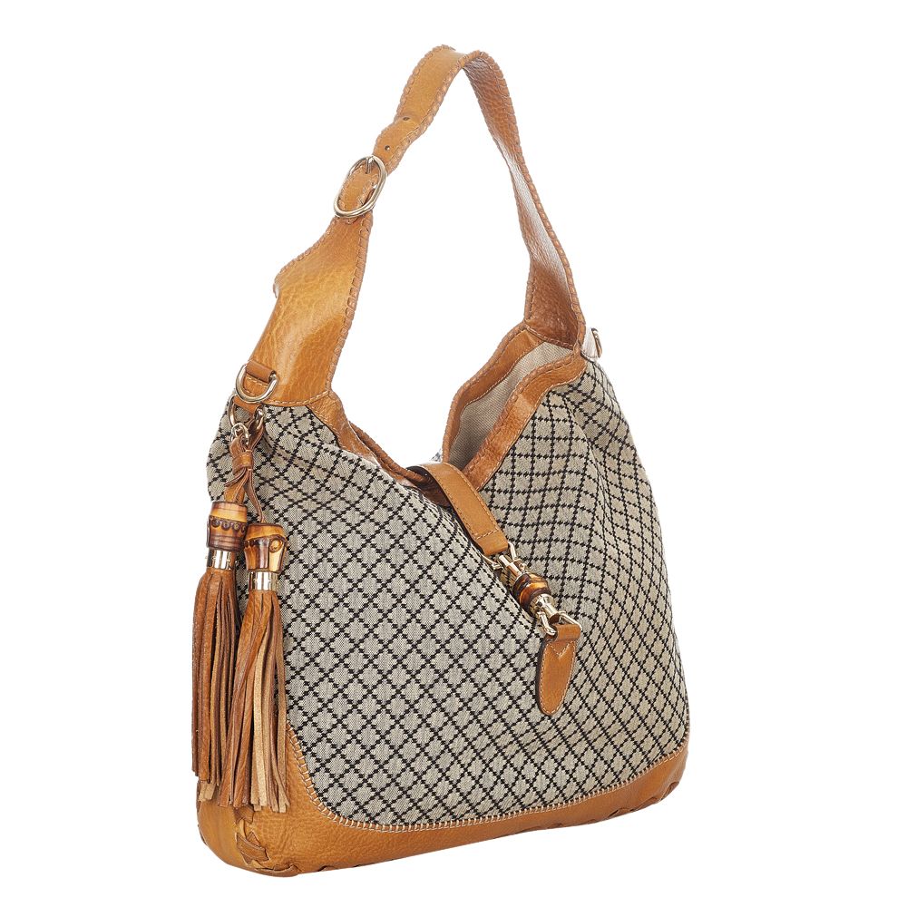 

Gucci Brown/Beige Canvas Fabric New Jackie Satchel Bag