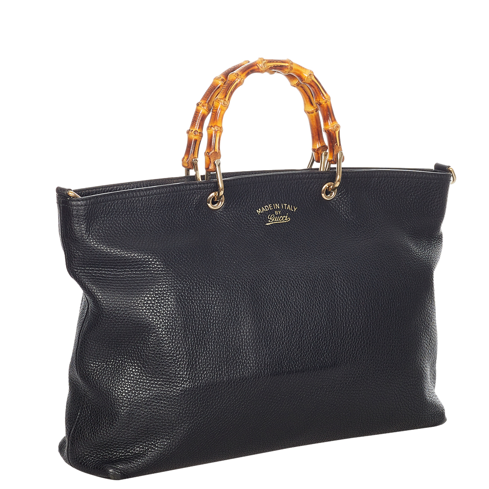 

Gucci Black Leather  Bamboo Tote Bag