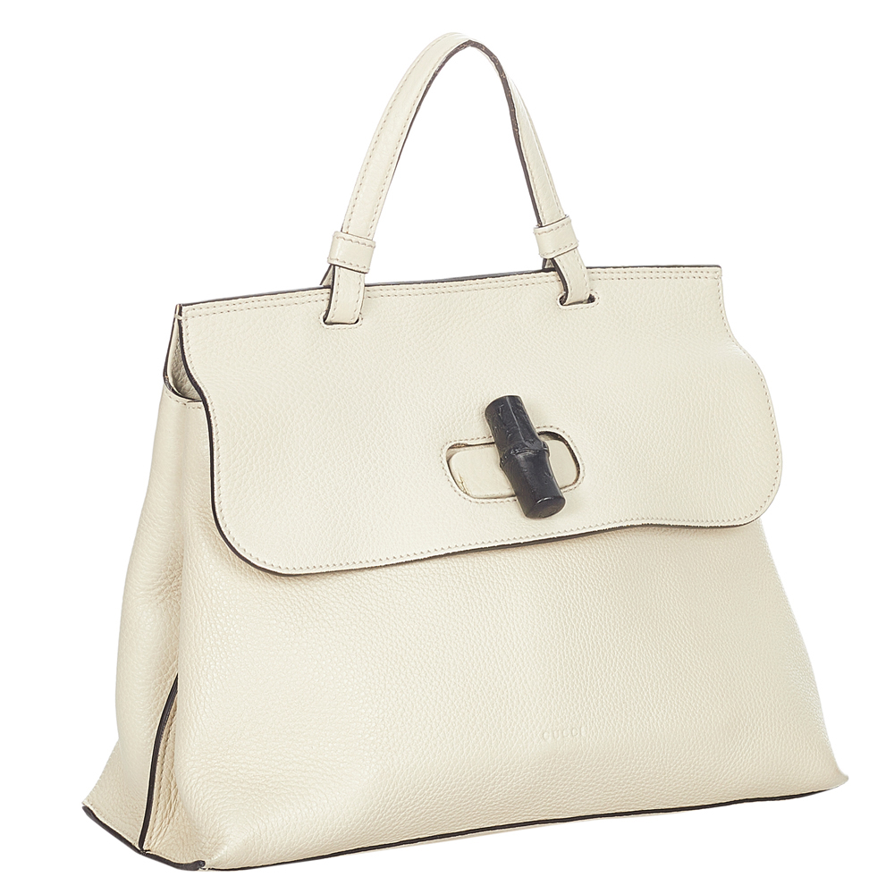 

Gucci White Calf Leather Bamboo Daily Top Handle Bag