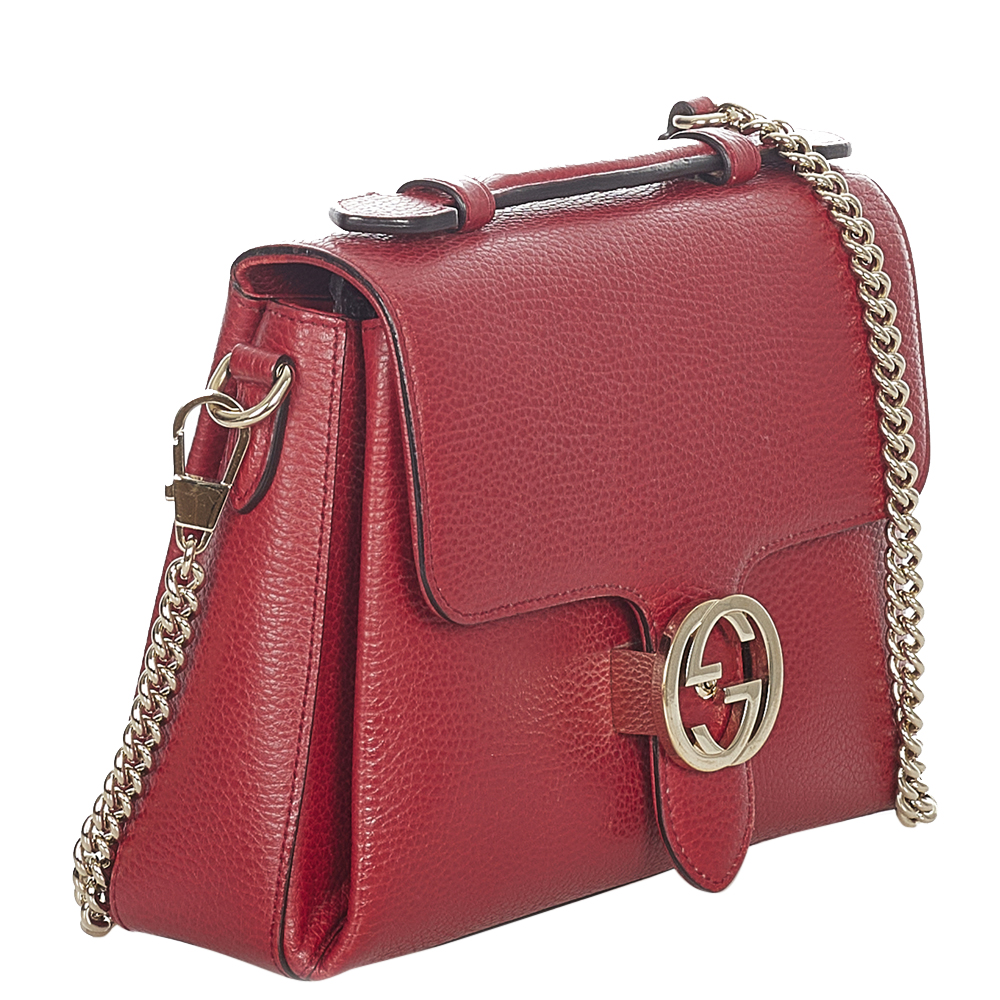 

Gucci Red Leather Interlocking G Satchel Bag