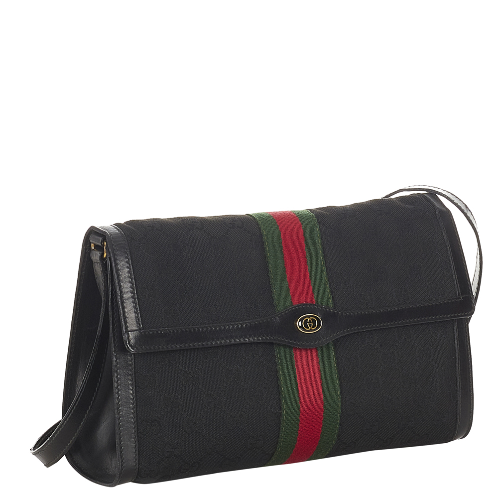 

Gucci Black Canvas Fabric GG Web Shoulder Bag