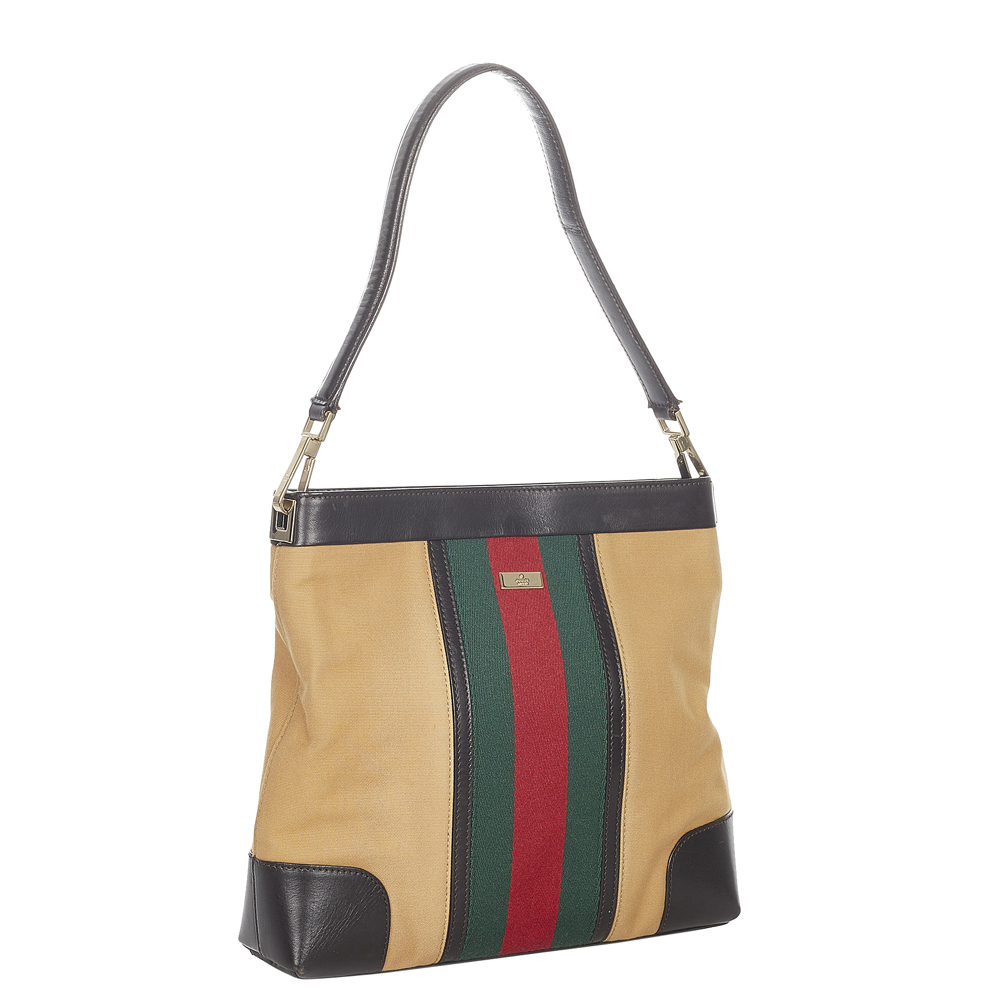 

Gucci Brown Canvas Fabric Web Shoulder Bag