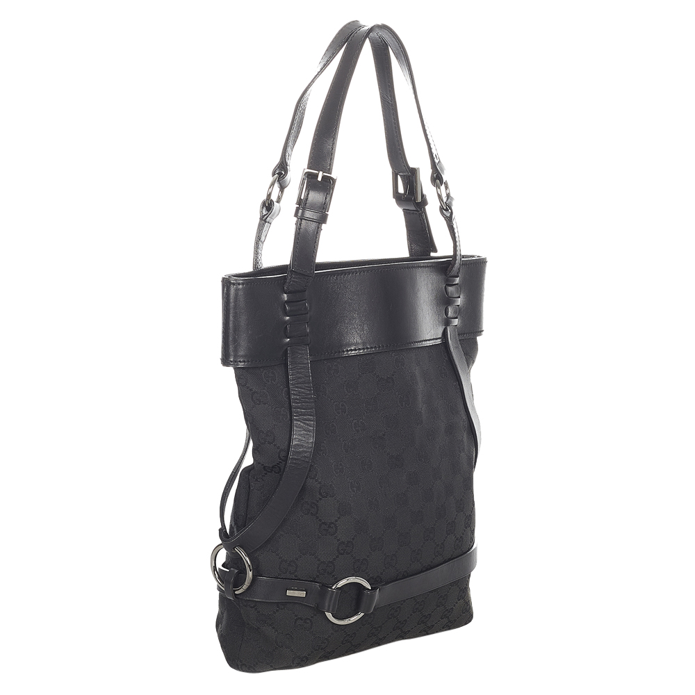 

Gucci Black Canvas Leather Horsebit Tote Bag