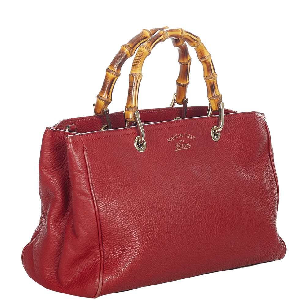 

Gucci Red Leather Bamboo Shopper Tote Bag, Brown