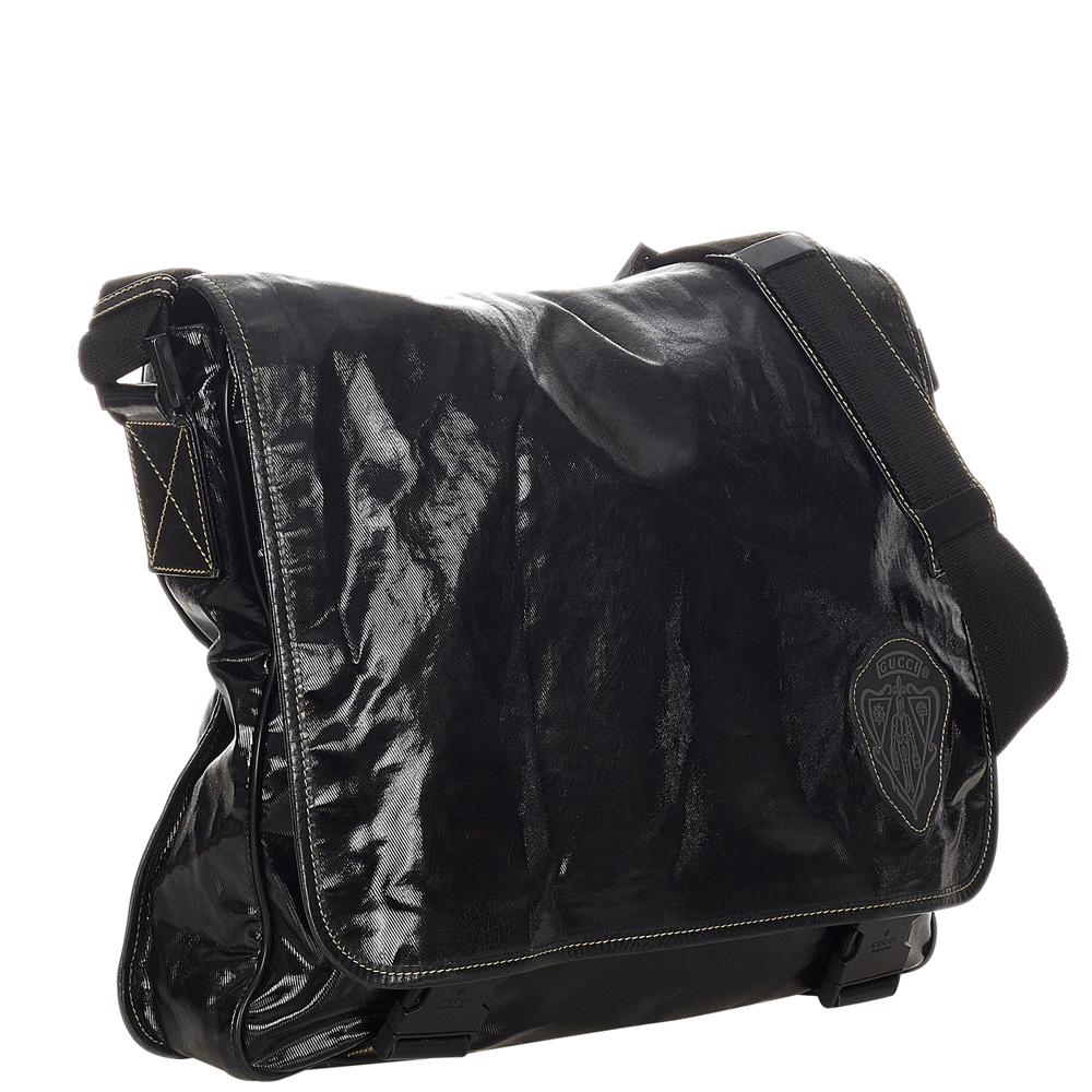 

Gucci Black Leather Crest Coated Canvas Messenger Bag