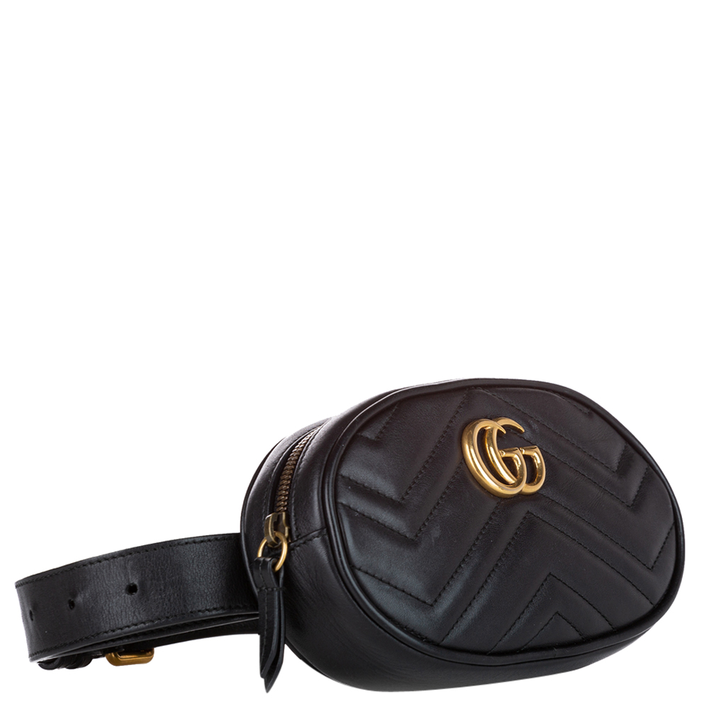 

Gucci Black Leather GG Marmont Belt Bag