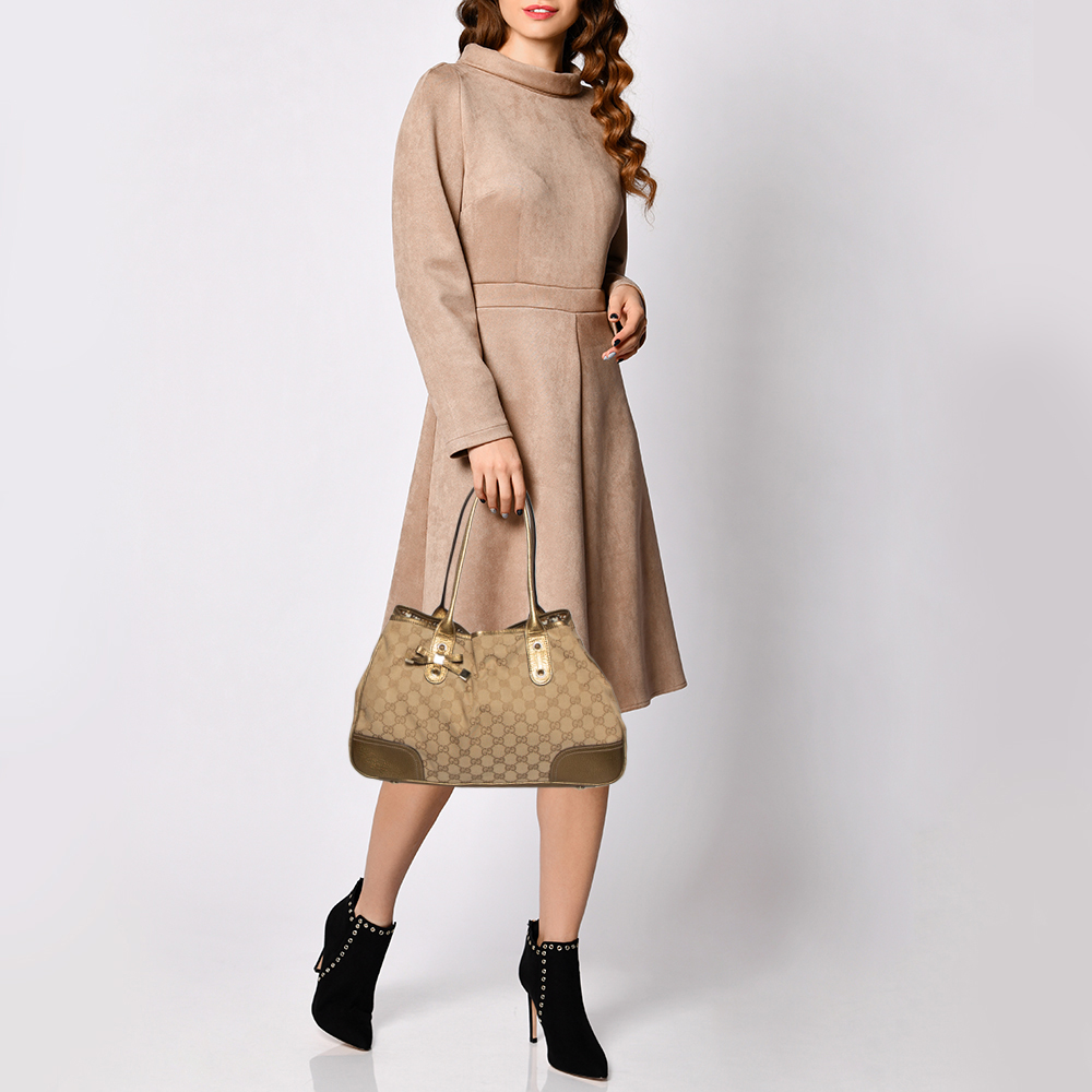 

Gucci Gold/Beige GG Canvas and Leather Princy Tote