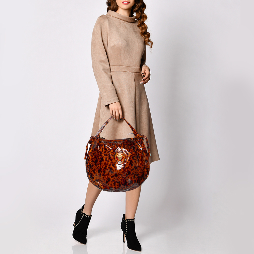 

Gucci Brown Animal Print Patent Leather Hysteria Hobo