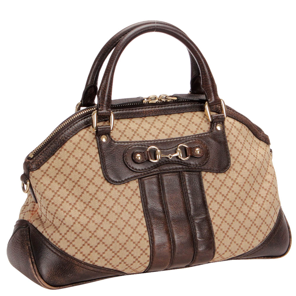 

Gucci Brown GG Canvas Diamante Dome Satchel Bag