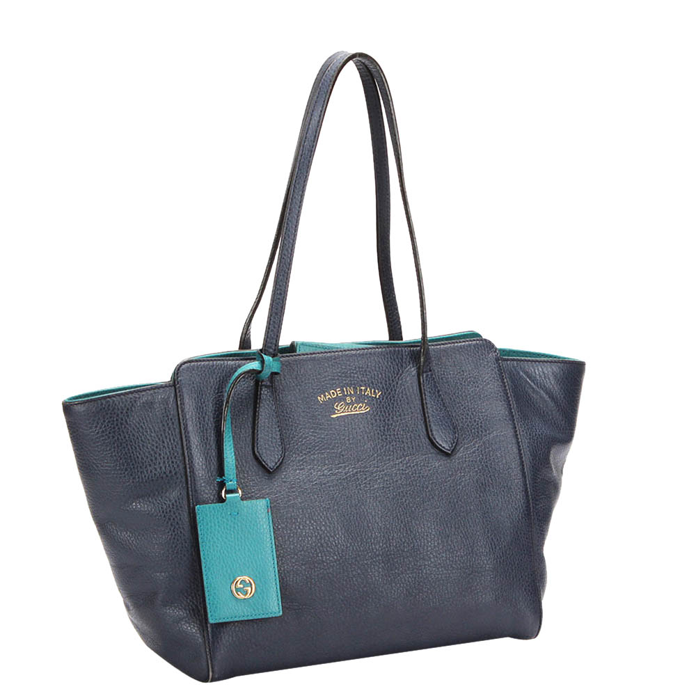 

Gucci Blue Leather Small Swing Tote Bag
