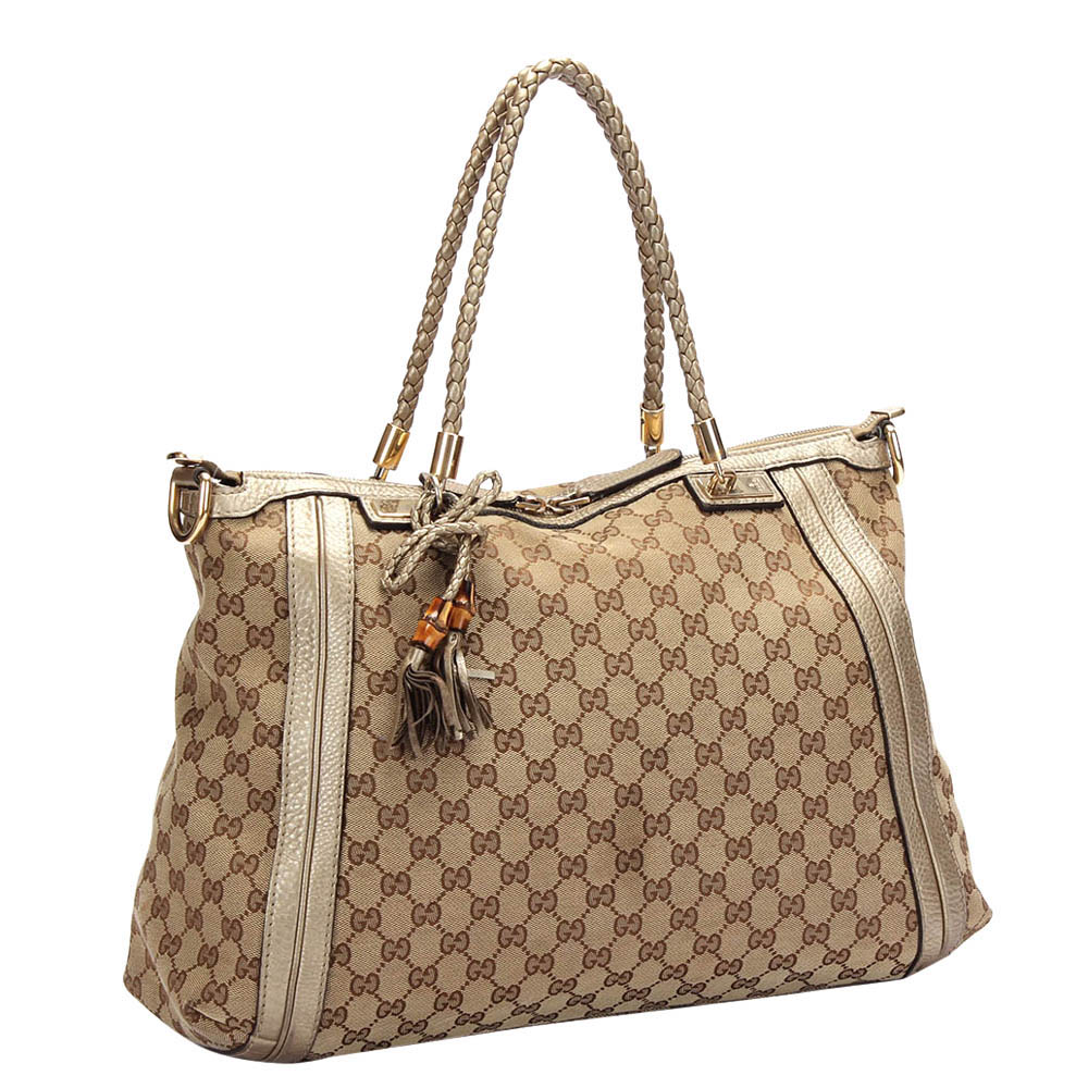 

Gucci Brown GG Canvas Calf Leather Bella Tote Bag