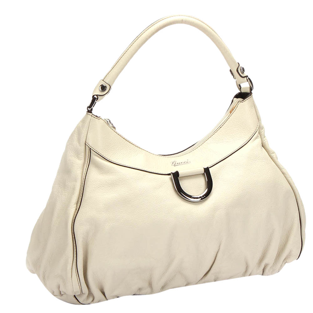 

Gucci White Leather Abbey D-Ring Hobo Bag