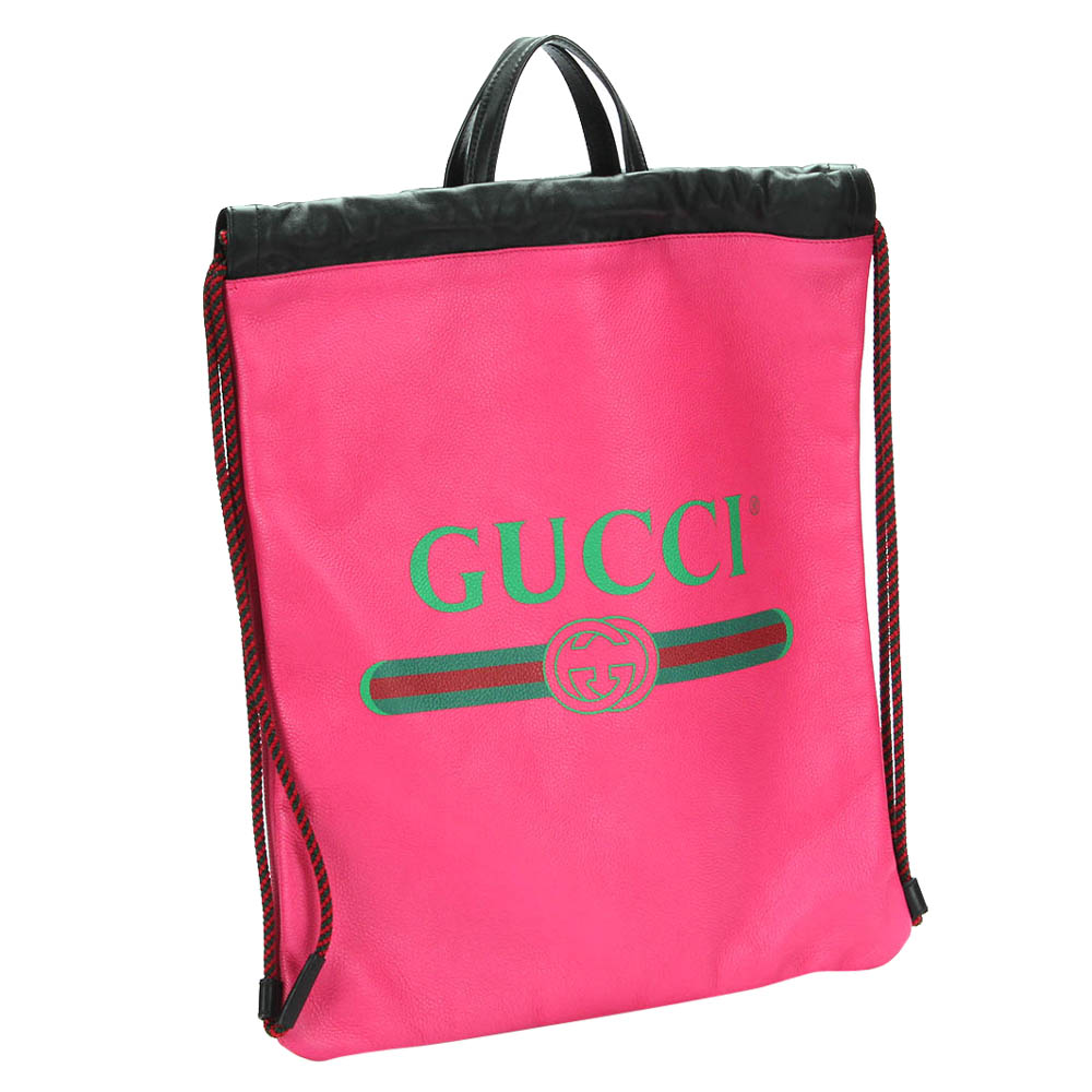 

Gucci Pink Leather Logo Drawstring Backpack