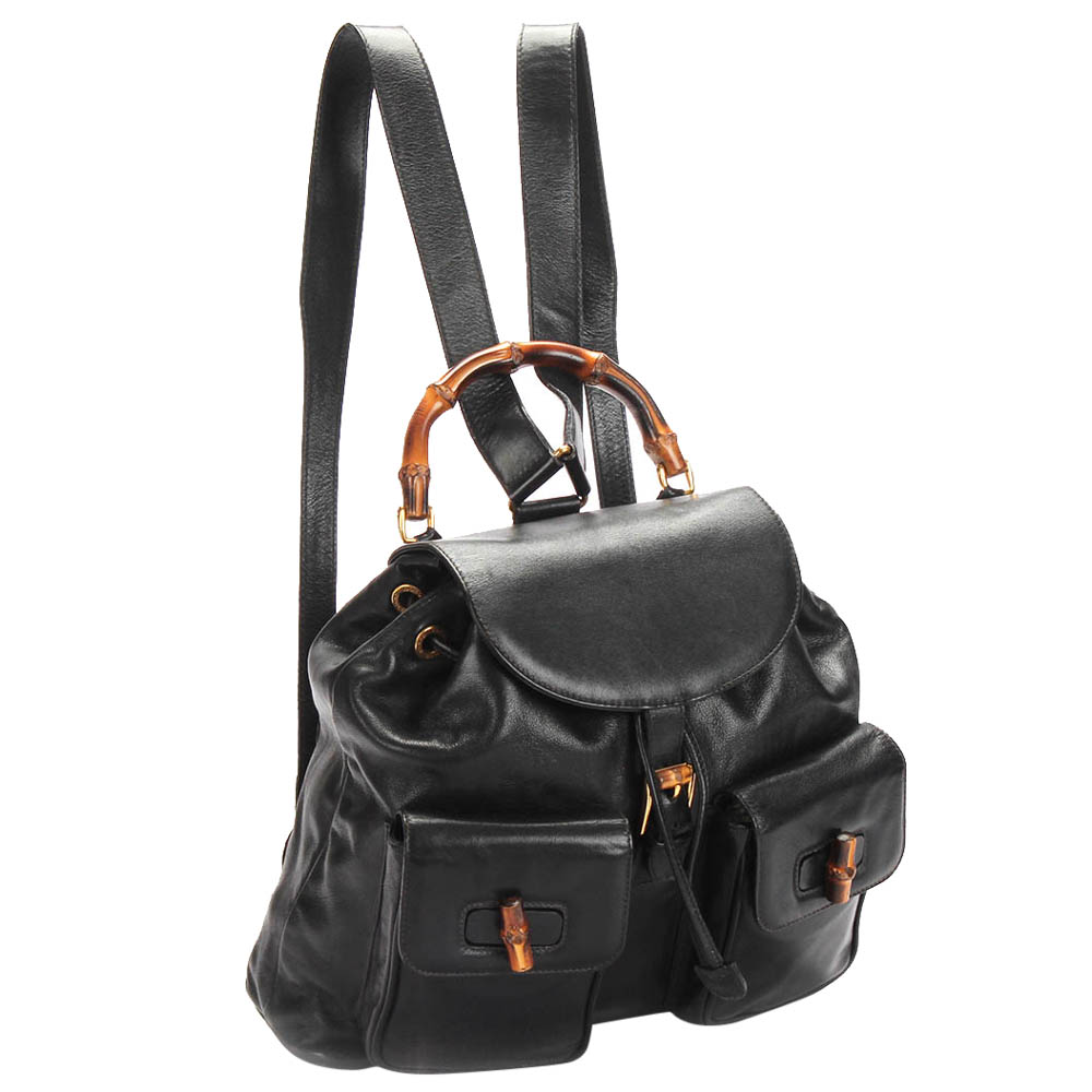 

Gucci Black Leather Bamboo Backpack