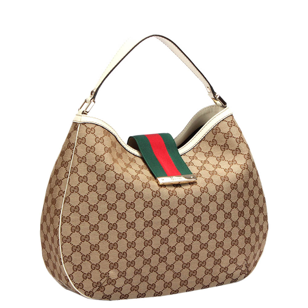 

Gucci Brown GG Canvas Web Large Hobo Bag