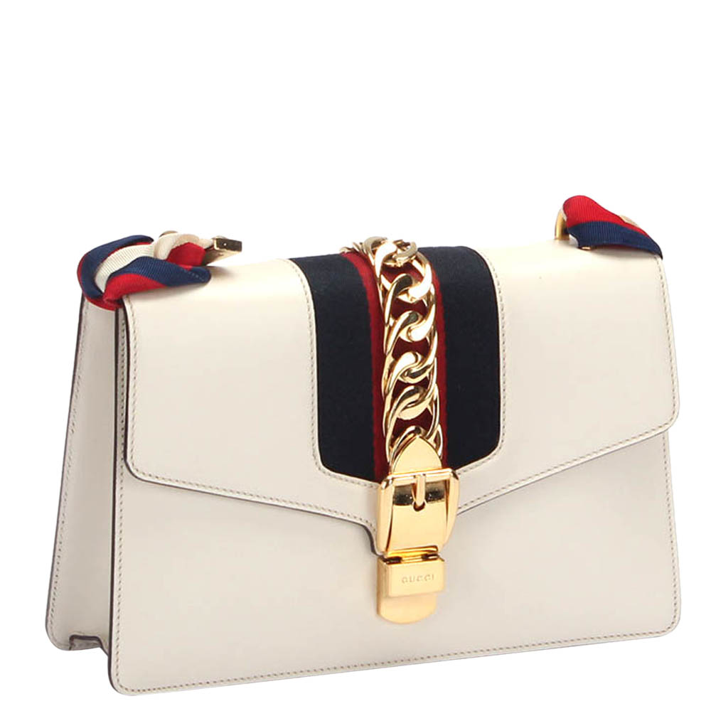 

Gucci White Small Calf Leather Sylvie Shoulder Bag