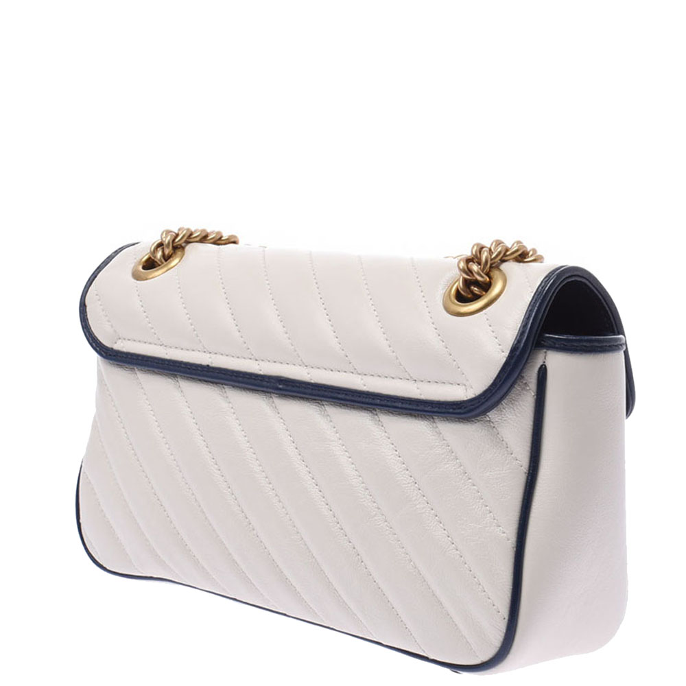 

Gucci White/Blue Leather GG Marmont Small Bag