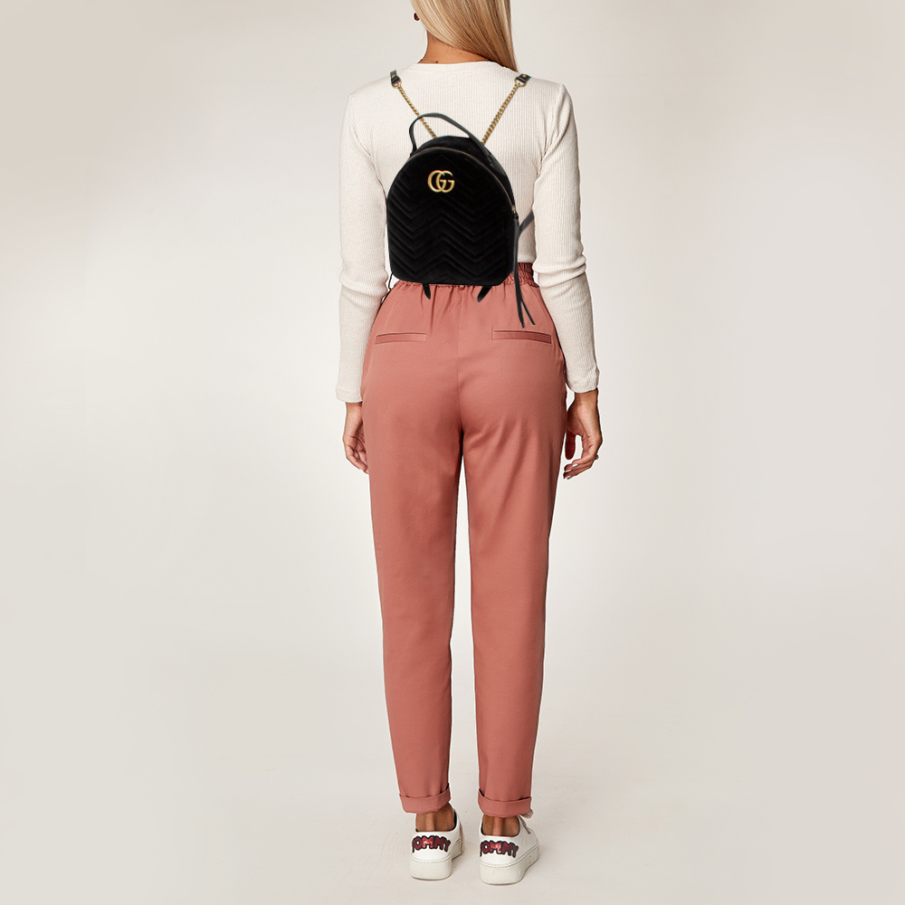 

Gucci Black Matelasse Velvet GG Marmont Backpack
