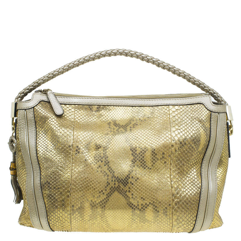 مملوكة مسبقًا Gucci Gold Python Medium Bella Hobo