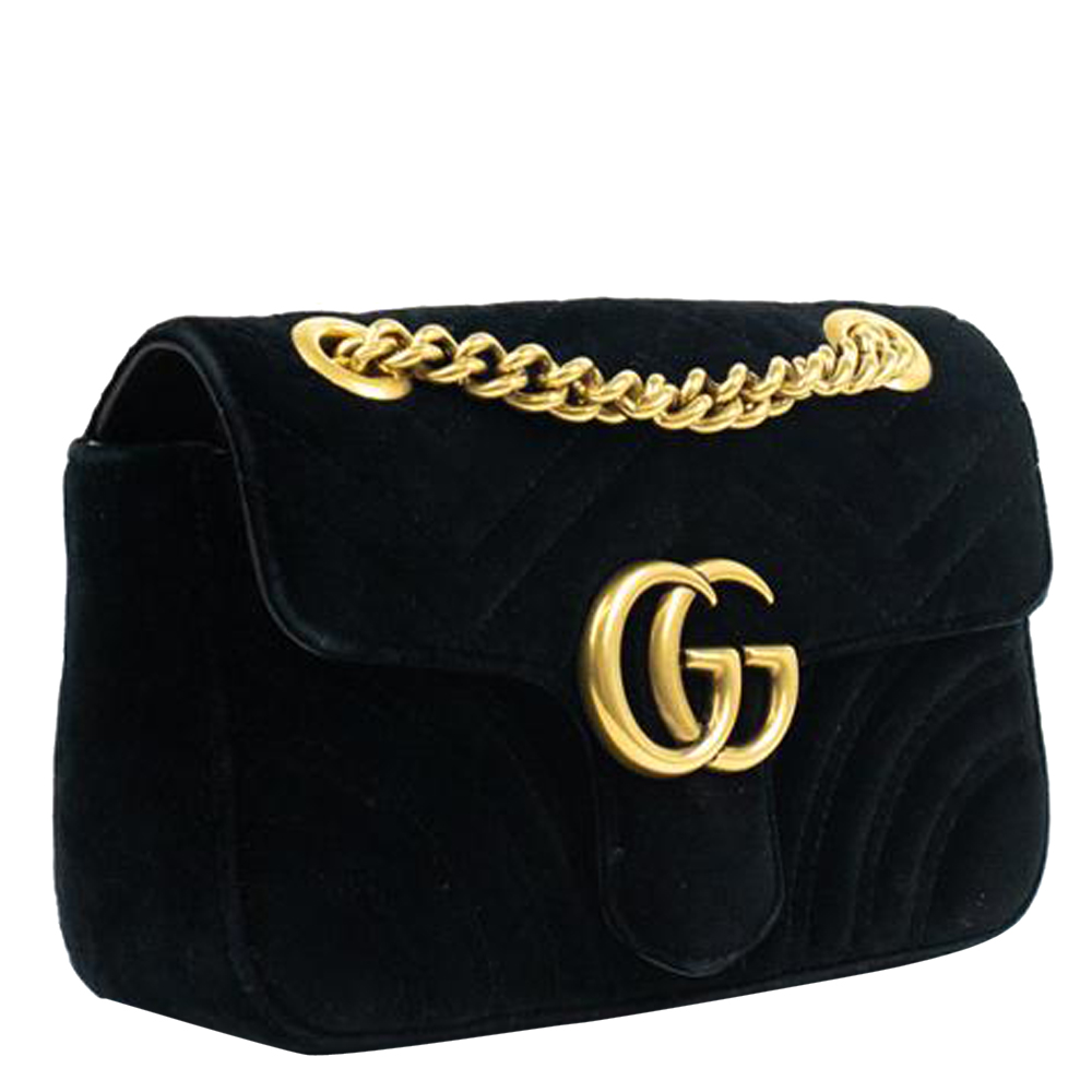 

Gucci Black Velvet GG Marmont Shoulder Bag