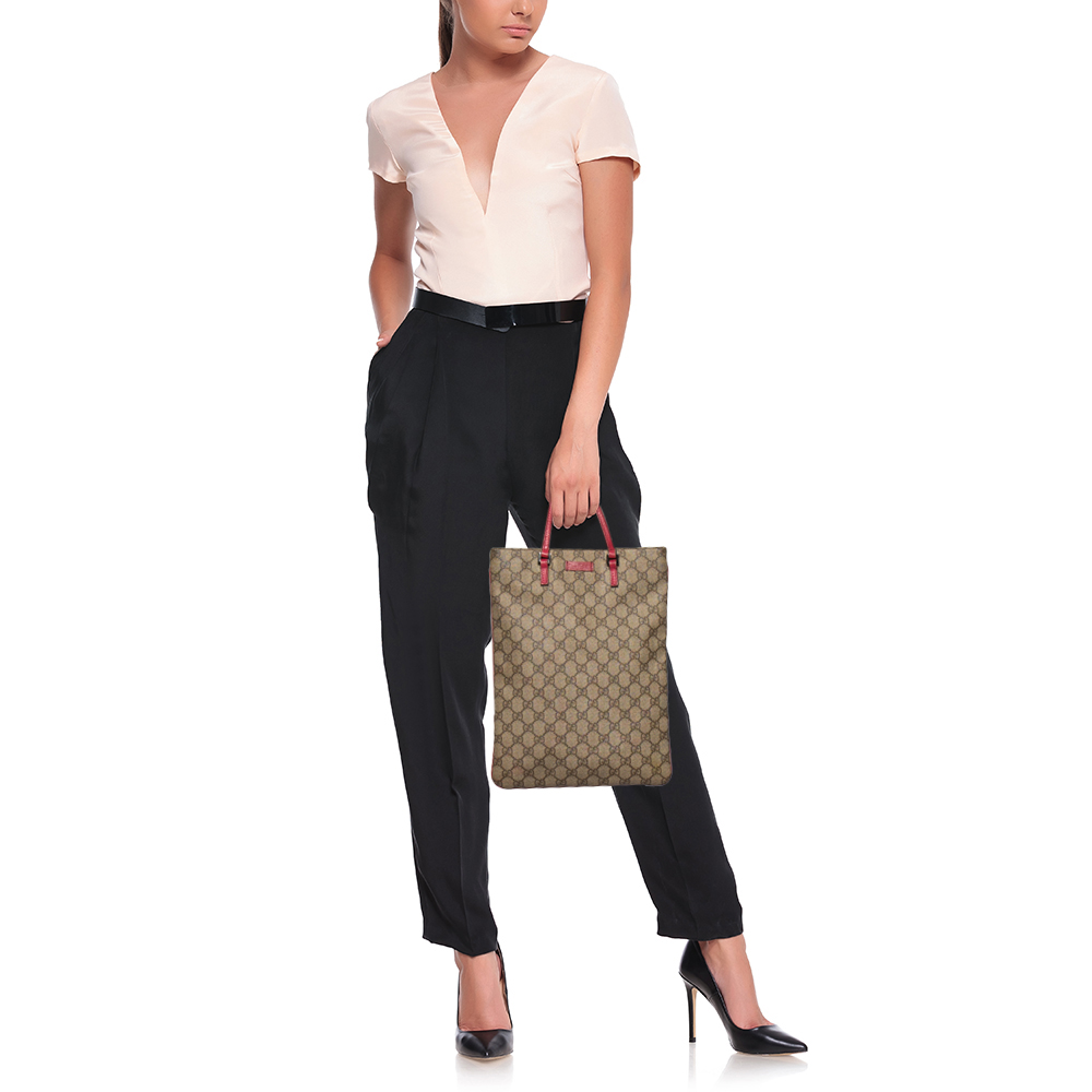 

Gucci Beige/Pink GG Coated Canvas And Leather Trim Vertical Flat Tote