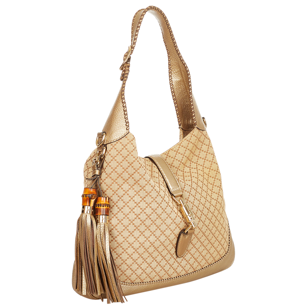 

Gucci Brown/Beige Diamante Canvas New Jackie Tassel Shoulder Bag